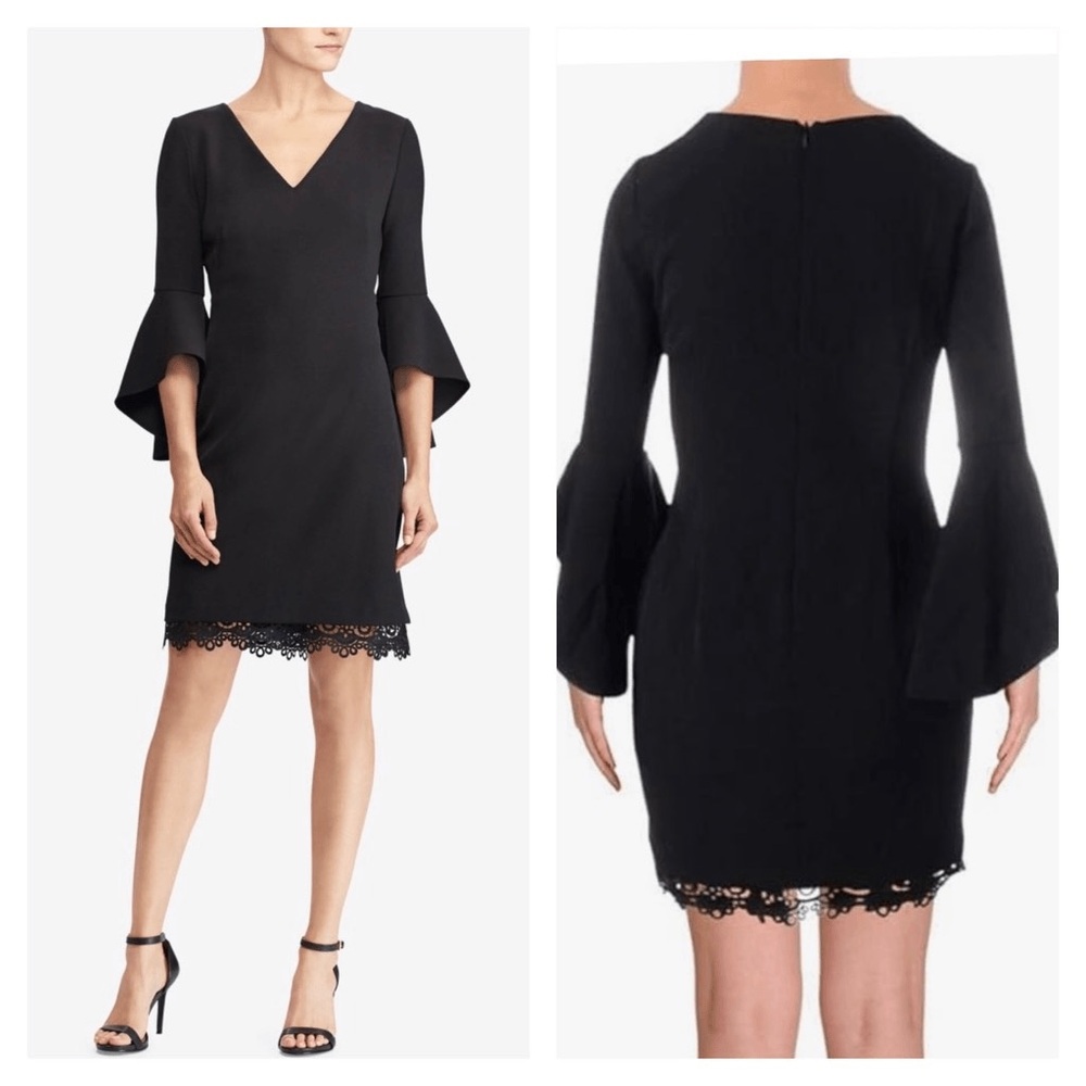 NWT- Lauren Ralph Lauren Ruffle Bell-Sleeve Black Dress
